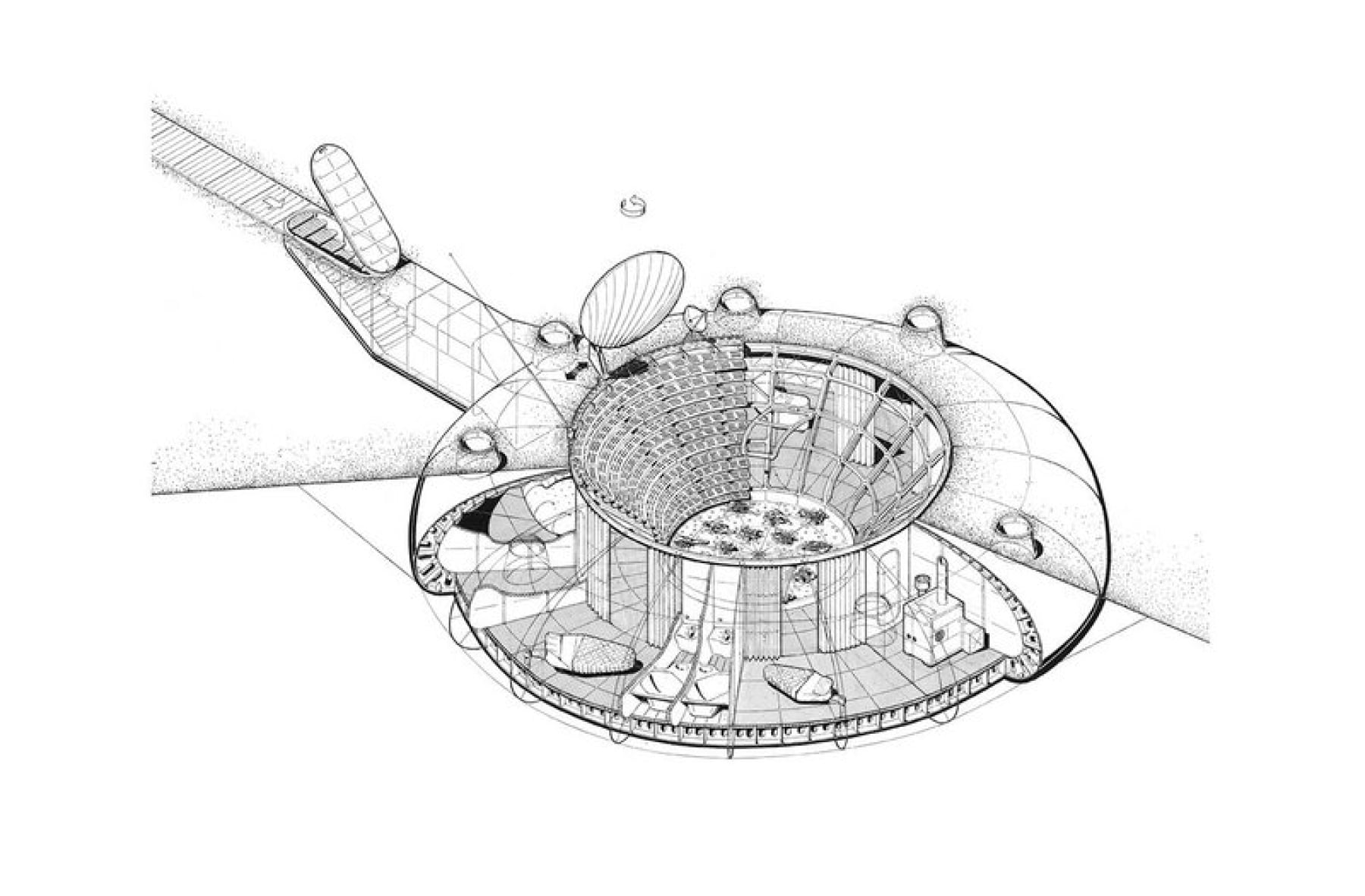 Architectural drawing of Jan Kaplický’s Doughnut House