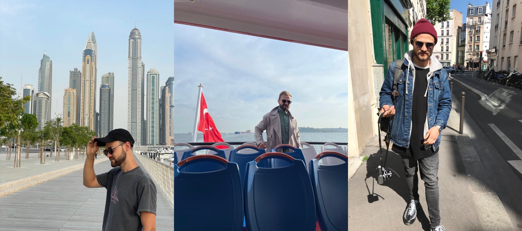 Travel collage of Dima Braven in Dubai, Turkey, and Paris